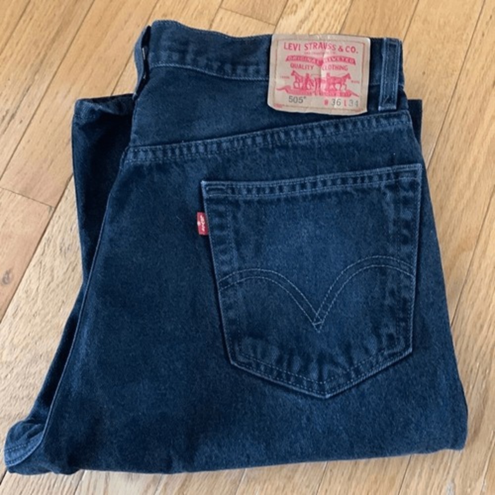 Levi's 505 Black Jeans Vintage Regular Fit mens size 36 x 34
